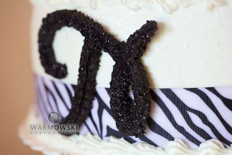 Only one tier of the cake had zebra-striped ribbon on it. Copyright 2010 Warmowski Photography