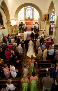 Bride walks down aisle