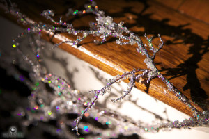 Sparkly branches kept with an icy wedding theme.