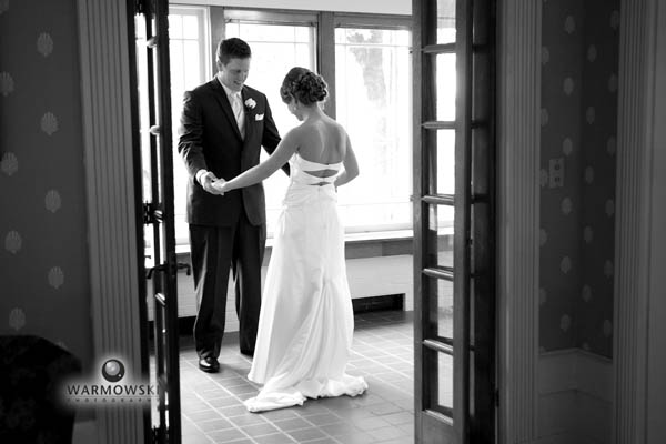 Sarah & Billy's first look before portraits at Broadview Mansion in Bloomington-Normal, Illinois.