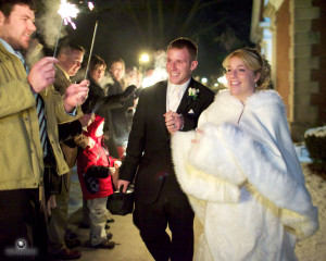 Katelin & Brian leave at the end of the night with sparklers all around.