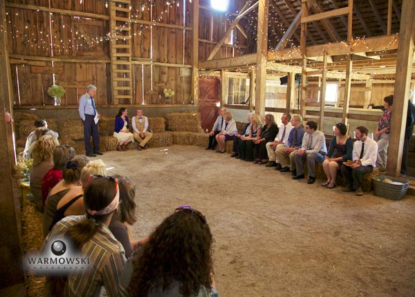 Quaker wedding ceremony in barn.