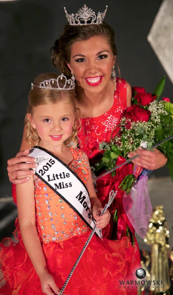 Morgan County Fair Pageant 2015 Queen Abby Tomhave and 2015 Princess Nevaeh Benz.