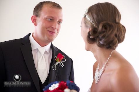 Amber & Ryan have a first look, upstairs at Annie Merner Chapel before their portraits (and ceremony). Wedding photography by Steve & Tiffany Warmowski