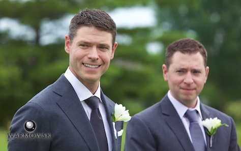 Daniel with his best man (and twin Brother), outdoor wedding ceremony at Geneva National Golf Club, July 2015 in Lake Geneva, Wisconsin. Wedding photography by Steve & Tiffany Warmowski