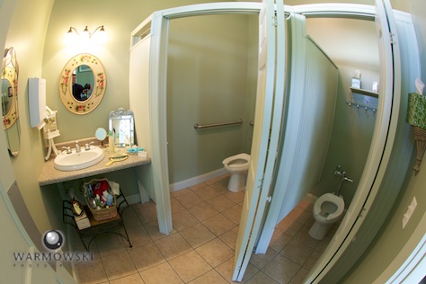 Full-sized, clean restrooms at Buena Vista Farms wedding venue. Wedding photography by Steve & Tiffany Warmowski