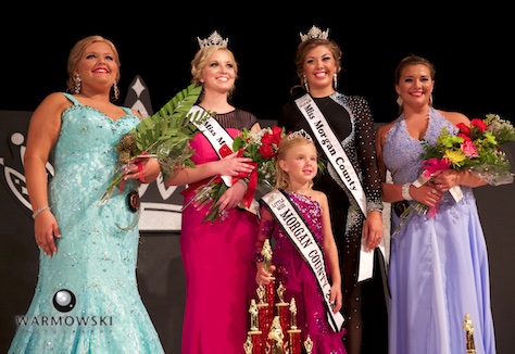 (From left) 2016 Morgan County Fair Queen contest winners 1st Runner Up Breann Burt, 2016 Morgan County Fair Queen Taylor Zoerner, 2015 Queen Abby Tomhave/Princess Naveah Benz, and 2nd Runner Up (and Best Speech) Paige Hamilton. 